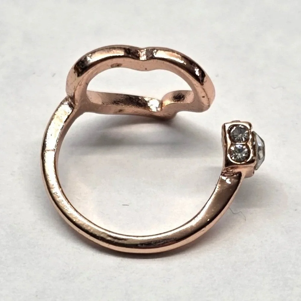 New Rose Gold Tone Open Heart Wrap Ring Size 2 Pinky Midi Toe Kiddie Rhinestone